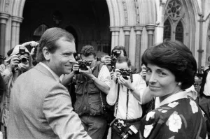 01369 Prints: Mary and Jeffrey Archer show their delight in the crowd outside the High Court as they