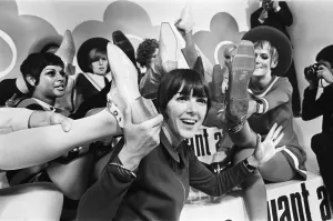 Mary Quant, British fashion designer after her boots and shoes fashion show