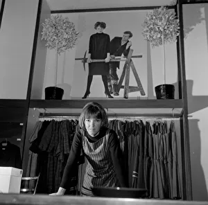 Manikin Prints: Mary Quant, clothes designer, standing inside her shop Bazaar