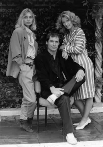 Maryam D Abo (L) actress with Timothy Dalton and Julie T Wallace 1987