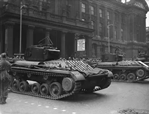 Matilda and Valentine tanks parade through central Birmingham as part of War Production