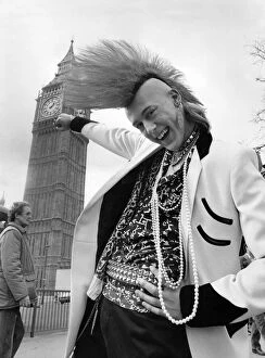 Images Dated 3rd April 1986: Matt Belgrano, Model Punk: Matt in front of Big Ben celebrating his success