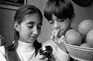 00027 Prints: Matthew Ives, timed by his sister Sally, 11, eating his way to a world record by