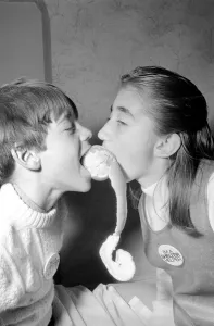 Matthew Ives, timed by his sister Sally, 11, eating his way to a world record by