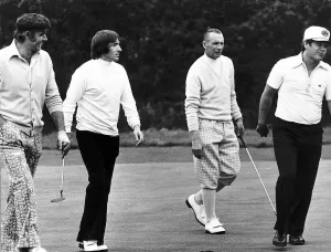 Max Faulkner Golfer with actor Sean Connery Jackie Stewart the racing driver