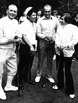 Max Faulkner, Lee Trevino, Sean Connery and Jackie Stewart at Walton Heath Surrey 1972