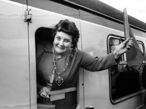 Chain Prints: The Mayor of Gateshead Minnie Robson waving the flag to start the special to mark