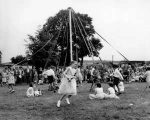 Pagan Prints: Maypole dancing at Wishford, Wiltshire. Circa 1955. P004572