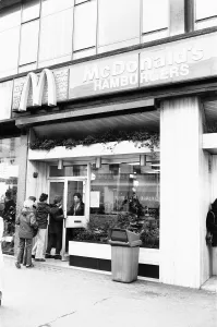 Eating Out Prints: McDonalds Hamburgers cafe in the west end of London opens its door