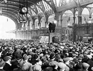 Meat Strike. A meeting in progress at Smithfield Meat market showing two delegates making