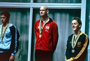 Images Dated 22nd July 1980: Medal ceremony for 100m breastroke at the Moscow Olympics July 1980