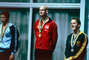 00015 Prints: Medal ceremony for 100m breastroke at the Moscow Olympics July 1980