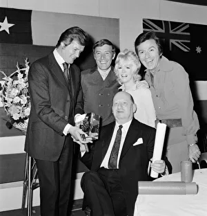 Media Mogul Lew Grade holds the Queens Award for Industry trophy won by ATV