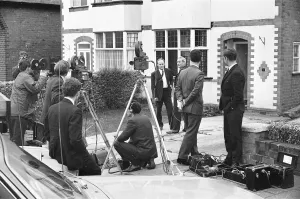 Film Crew Prints: Media presence outside Thorns family home & proud father, Barry Thorns, being interviewed