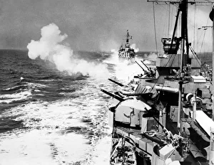 Salute Prints: The Mediterranean fleet sweeps by in a high speed salute as the Royal Yacht Britannia