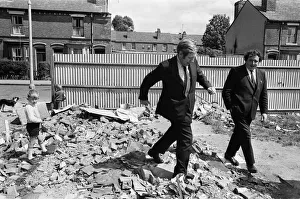 Member of Parliament for Birmingham Sparkbrook Roy Hattersley visits slum housing in