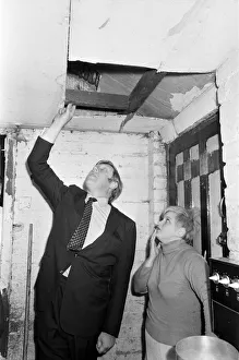 01406 Prints: Member of Parliament for Birmingham Sparkbrook Roy Hattersley visits slum housing in
