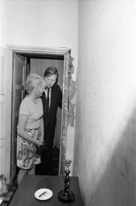Member of Parliament for Birmingham Sparkbrook Roy Hattersley visits slum housing in