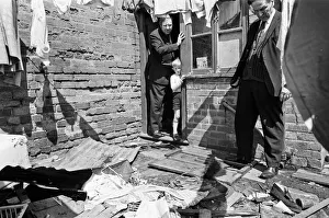 Member of Parliament for Birmingham Sparkbrook Roy Hattersley visits slum housing in