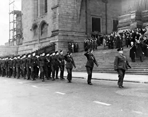 00681 Prints: Members of the Air Training Corps on parade walking past the Anglican Cathedral in