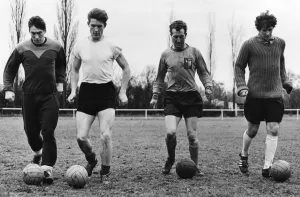 Amateur Prints: Four members of the Alvechurch forward line in training including Colin Moore