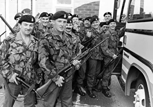 Members of B Compnay the 1st Battalion the Yorkshire Volunteers prepare to board