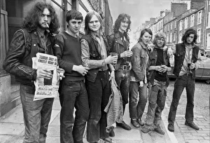 Members of the blue angels gang outside court after a hearing August 1973