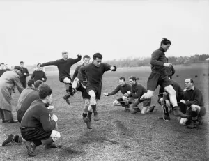 Members of the Bristol Rovers football team pictured in training before the FA Cup match