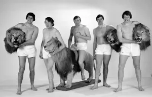 Members of the British Lions rugby union team about to tour New Zealand for test matches