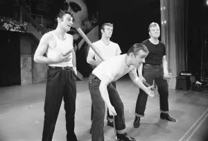 Denim Prints: Members of the cast of Grease seen here on stage during a dress rehearsal at the Coventry