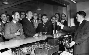 Pint Prints: Members of Davenport Rugby league football club seen here enjoying a pint of beer after a