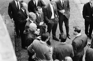 Members of the England World Cup team with actors Sean Connery
