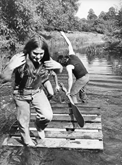 Members of Heavy Metal group Black Sabbath messing about on the river in the scenic Wye