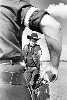 00075 Prints: Members of the Longhorn Cowboy Club staging a fight at the South Shields Flower Show in