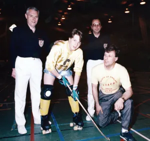 Hockey Prints: These four members of the Middlesbrough Roller Hockey Team are all smiles after their