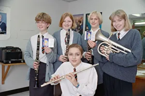 00532 Prints: Members of Rastrick High School Concert Band with their cassette recordings