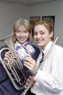 00532 Prints: Members of Rastrick High School Concert Band with their cassette recordings