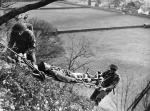 Members of an Royal Army Medical Corps (RAMC) Ambulance Company pictured in battle