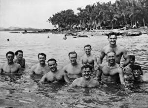 Swimming Prints: Members of the Royal Australian Air Force enjoy a dip in the cool sea waters as a