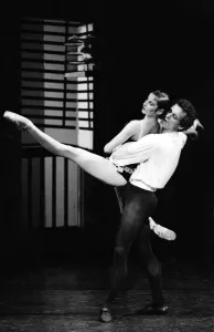 Members of a un-named ballet company perform a contempory work during London