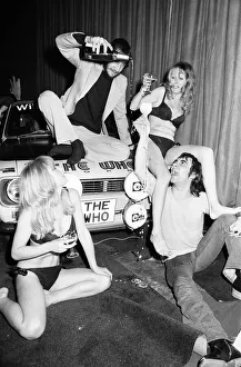 Champagne Prints: Members of The Who rock group Keith Moon and Pete Townshend at a launch for the &pound