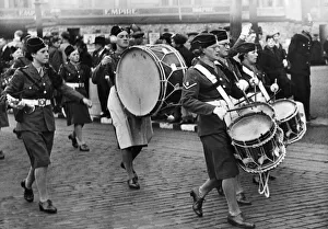 Parade Prints: Members of a Womens Auxiliary Air Force (WaF) marching band in North West England