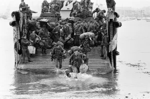 The men of the 29th Marine Commando Royal Artillery return from the Falklands
