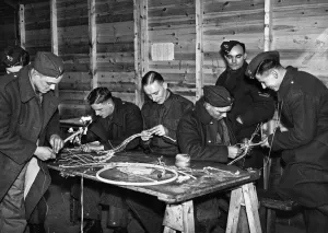 Communication Prints: Men of the British Army Royal Signal Corps at their headquarters in Derbyshire during