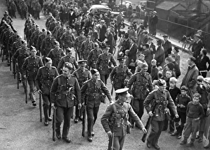 Men of the East Yorkshire Regiment pictured arriving somewhere in Gloucestershire