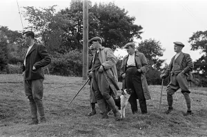 Walking Stick Prints: Men gathering to watch sheep shearing in Braithwaite village near Keswick, Cumbria