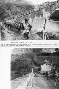 Bridge Prints: Men of Grenadier Guards in Italy. Men of Grenadier Guards moving over a picturesque