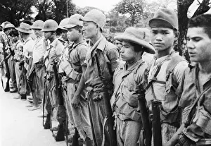 Asia Prints: Men of the Patriot Burmese Forces are lined up prior to starting out for a Japanese
