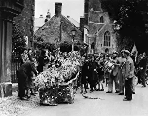 Rural Prints: Men Preparing the hobby horse. The origin of the Minehead Hobby Horse Festival has been