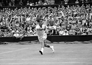 00779 Prints: Mens Singles action during the Wimbledon Lawn Tennis Championships. June 1953